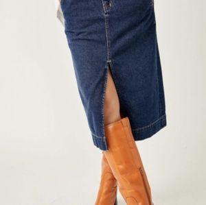 🆕 FREE PEOPLE New With Tags Wild Roses Midi Skirt / Dark Indigo